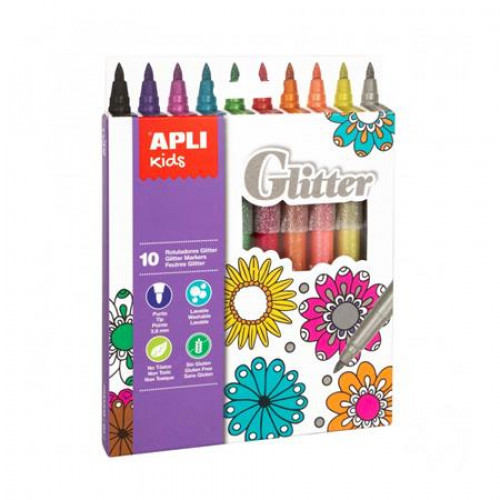 Filctoll készlet 3,8mm csillámos Apli Kids Glitter 10 különböző szín