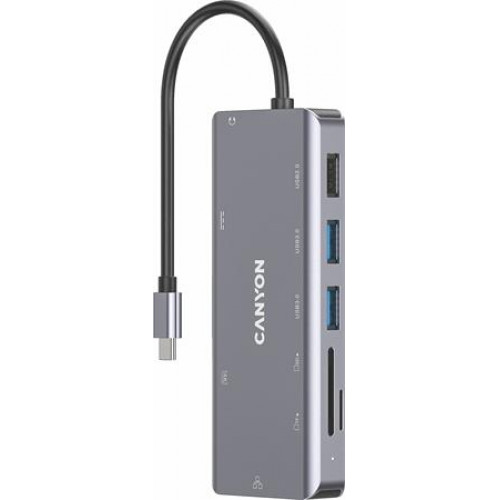 USB elosztó-HUB USB-C/USB 3.0/HDMI/Ethernet/audio/SD Canyon DS-11